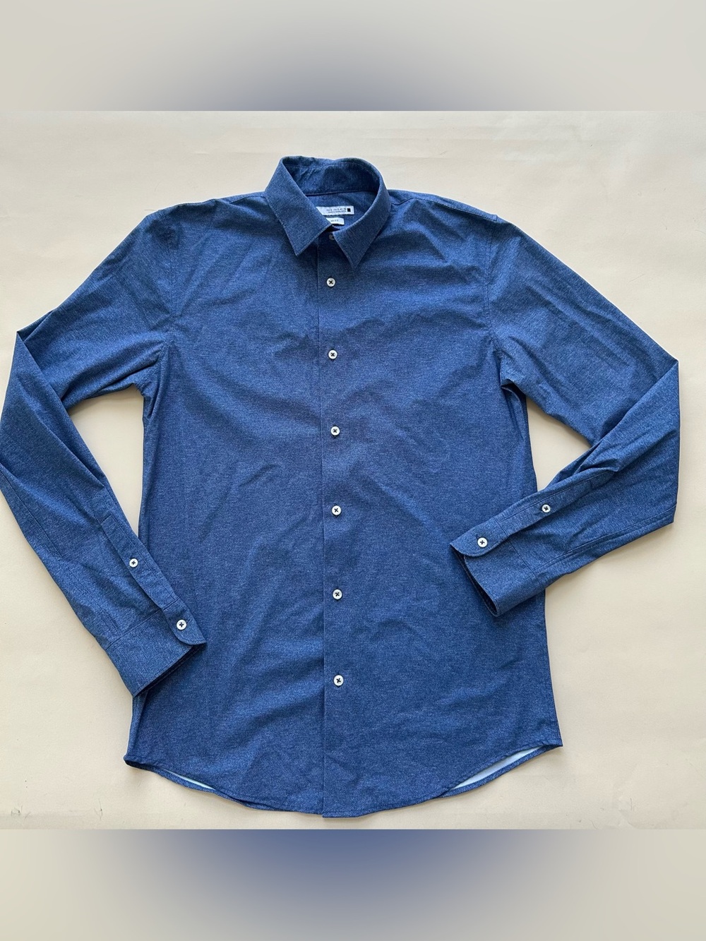 Zara Men's Dress Shirt - Denim Blue regular fit size S stretch